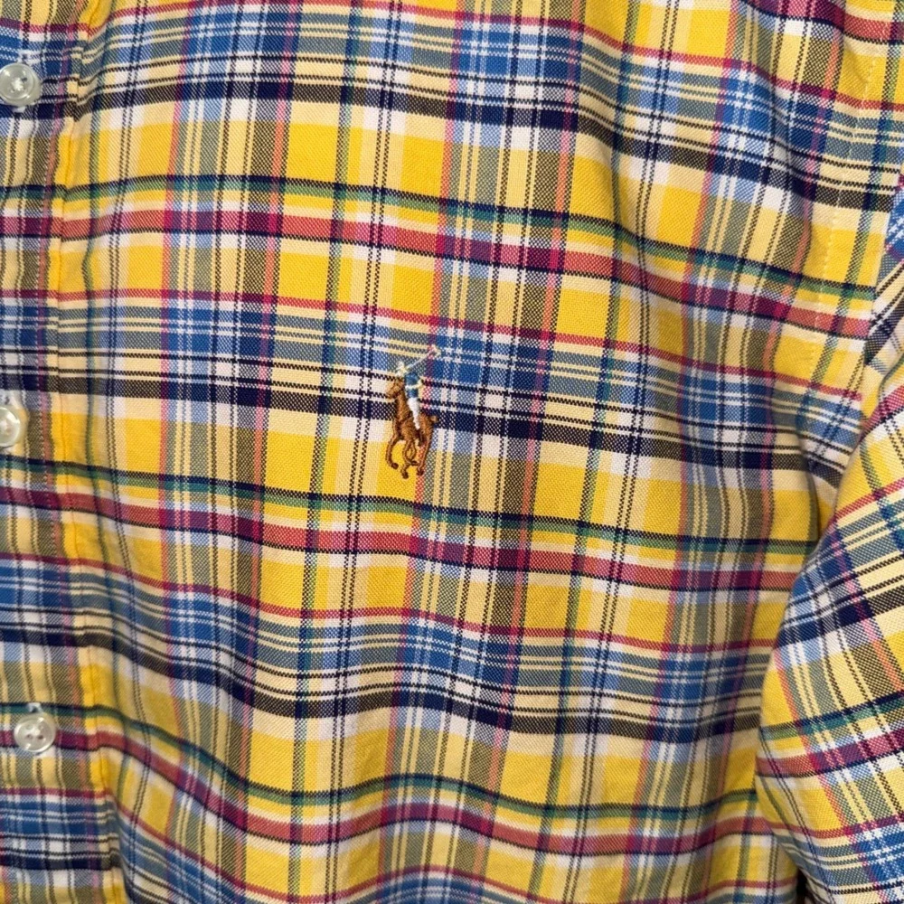 Polo Ralph Lauren Button Down Shirt Mens XL Yellow Plaid Classic Fit Long Sleeve
